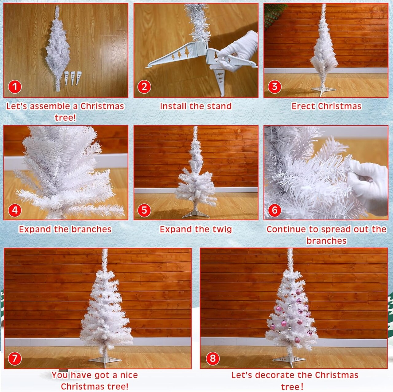 2 Pieces Christmas White Tree with Stand Weather Resistant PVC Artificial Christmas Tree Easy Assemble Fake Xmas Tree